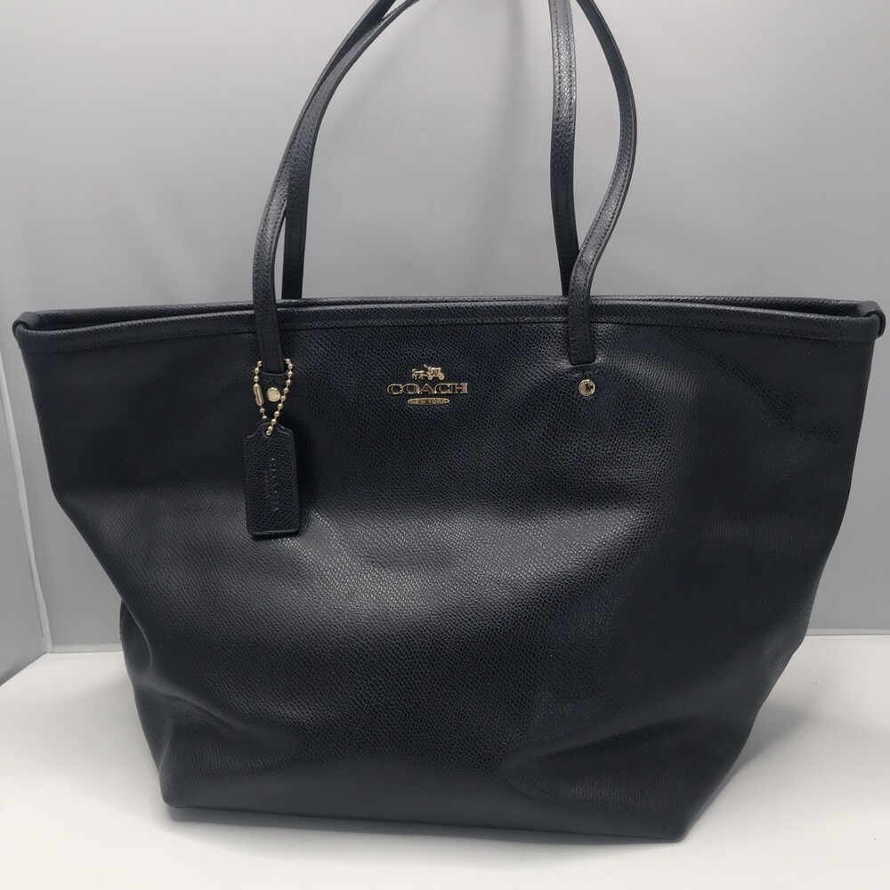 Coach New York Horse & Carriage Pebbled Leather Tote Blue Zipper Great Condition - Picture 8 of 13